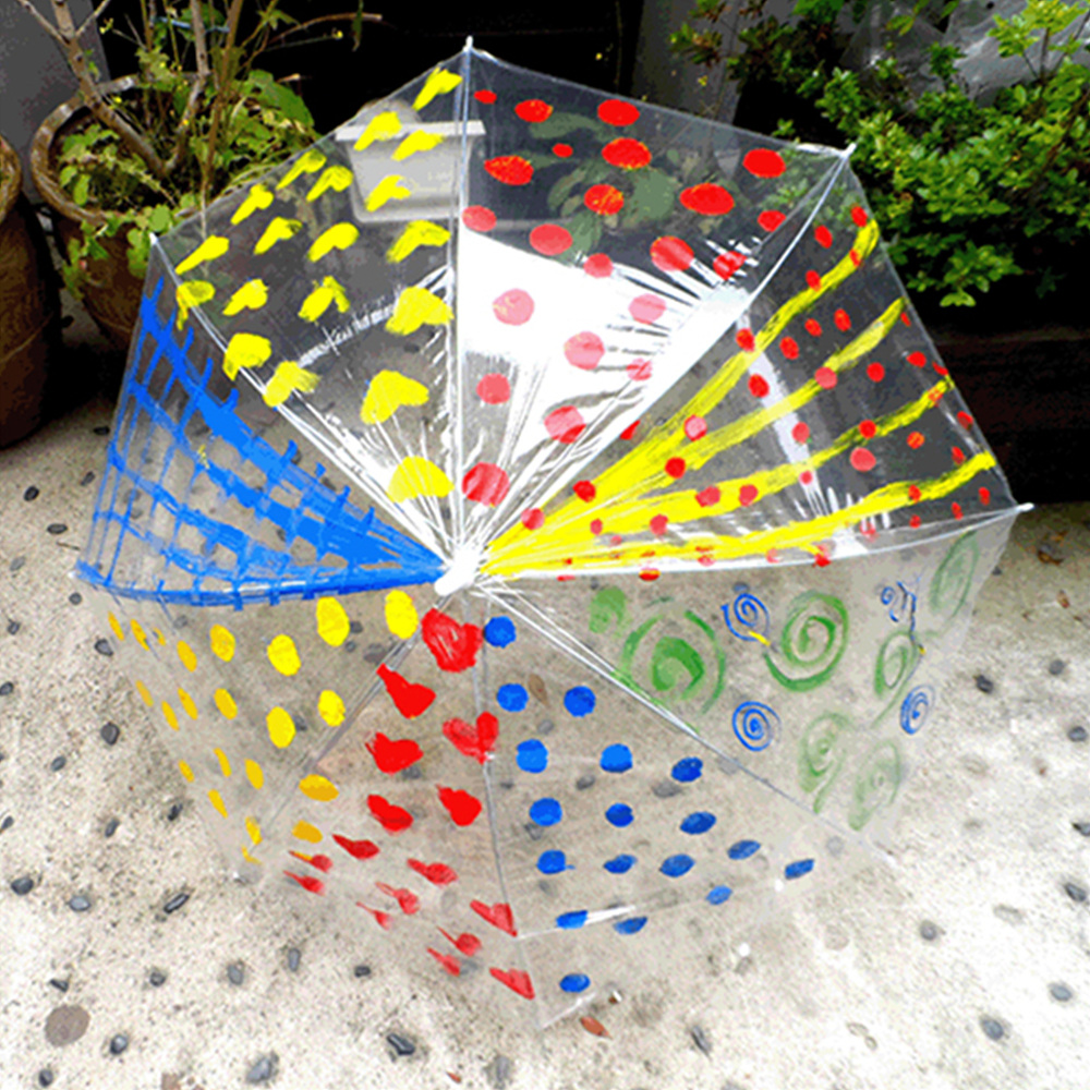 투명아트우산(안전우산)만들기 - 아크릴물감 3색 + 뿅뿅이