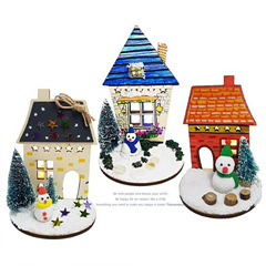 겨울하우스촛대(5명용)클레이+나무+삼각지붕(LED초 포함)